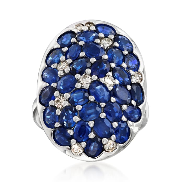 C. 1990 Vintage 6.75 ct. t.w. Oval Sapphire and .35 ct. t.w. Diamond Cluster Ring in 18kt White Gold