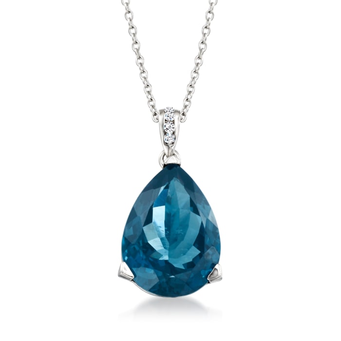 13.00 Carat London Blue Topaz Pendant Necklace with Diamond Accents in Sterling Silver