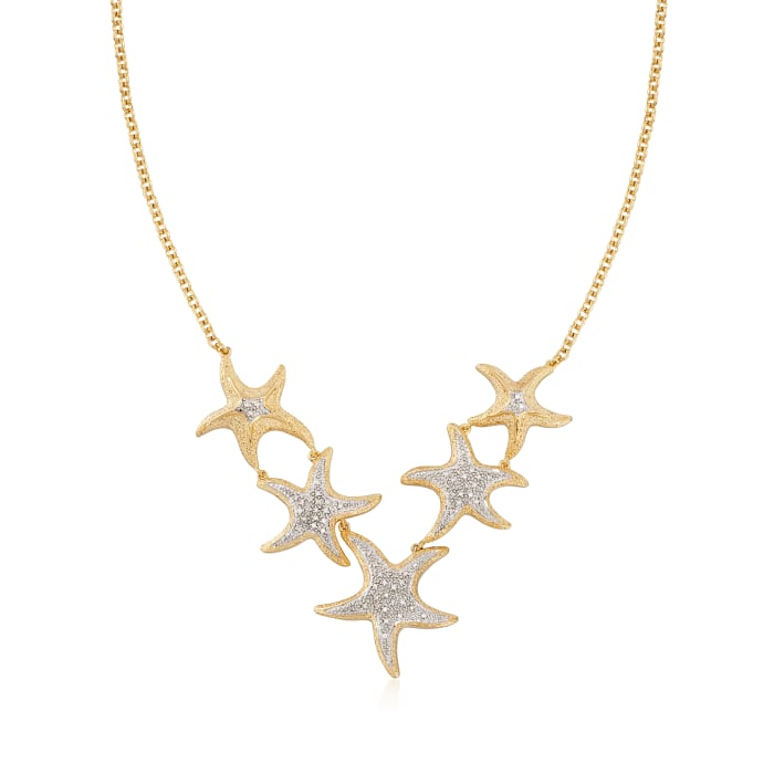 .20 ct. t.w. Pave Diamond Starfish Necklace in 18kt Gold Over Sterling