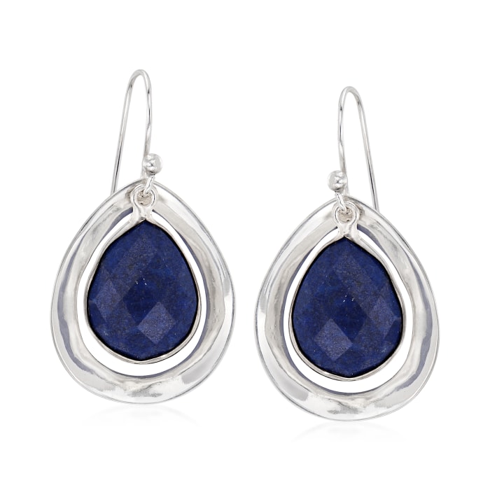 Blue Lapis Drop Earrings in Sterling Silver
