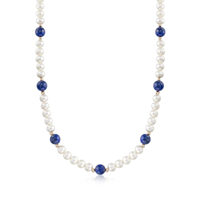 Lapis and 6.5-7mm Cultured Pearl Necklace with 14kt Yellow Gold