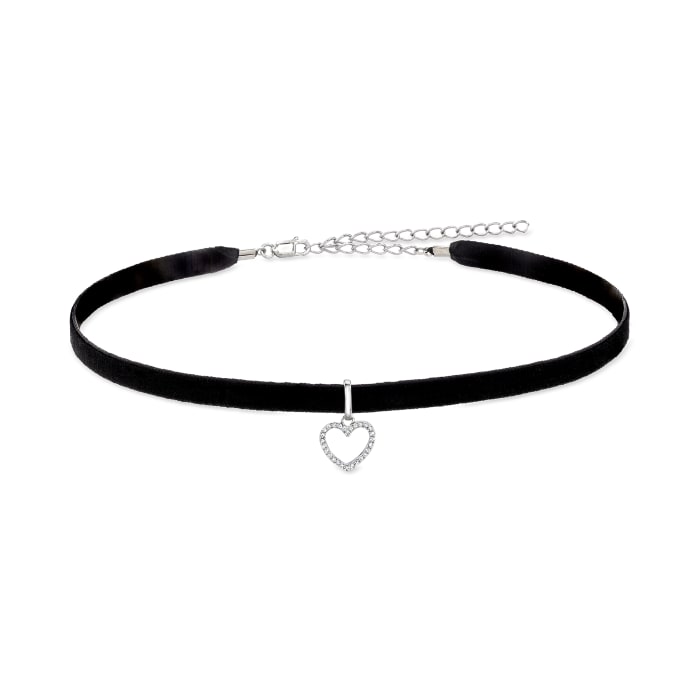 .12 ct. t.w. Diamond Heart Choker Necklace with Sterling Silver and Black Velvet Cord
