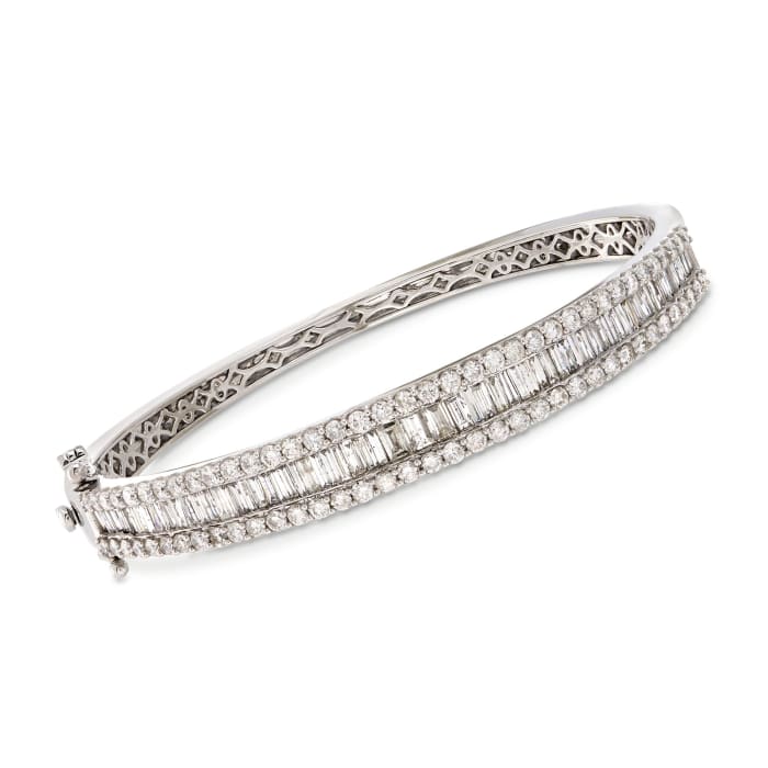 5.00 ct. t.w. Baguette and Round Diamond Bangle Bracelet in 14kt White Gold