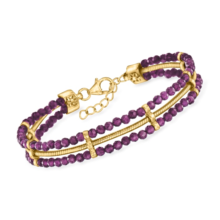 15.00 ct. t.w. Amethyst Bead and Snake-Chain Bracelet in 18kt Gold Over Sterling