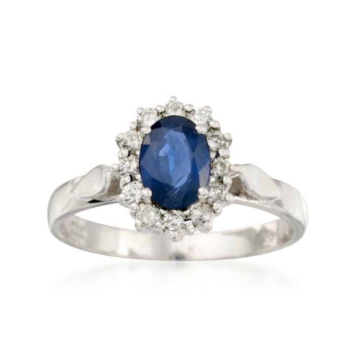 1.00 Carat Sapphire and .10 ct. t.w. Diamond Ring in 14kt White Gold ...