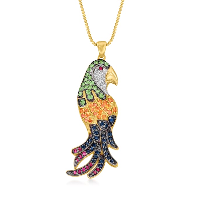3.00 ct. t.w. Multi-Gemstone Parakeet Pendant Necklace in 18kt Gold Over Sterling