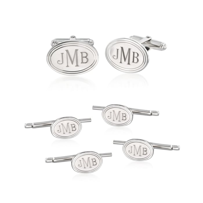Sterling Silver Personalized Jewelry Set: Cuff Links and Shirt Studs