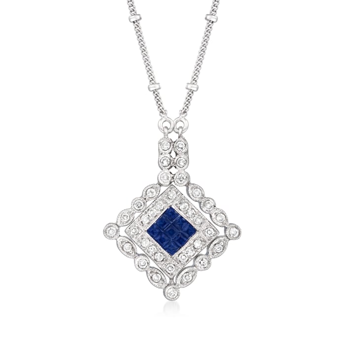 C. 1990 Vintage .35 ct. t.w. Sapphire and .50 ct. t.w. Diamond Pendant Necklace in 14kt White Gold
