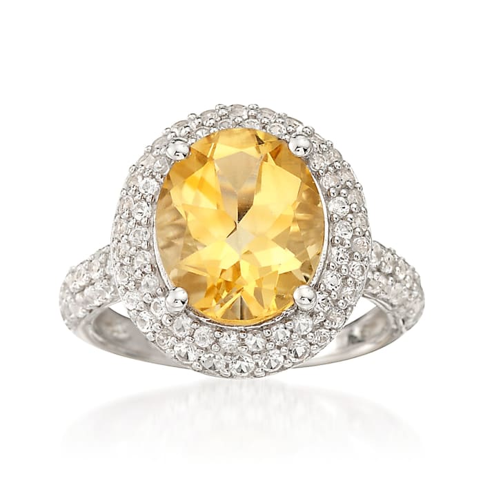 4.30 Carat Citrine Ring with 1.10 ct. t.w. Simulated White Sapphires in Sterling Silver