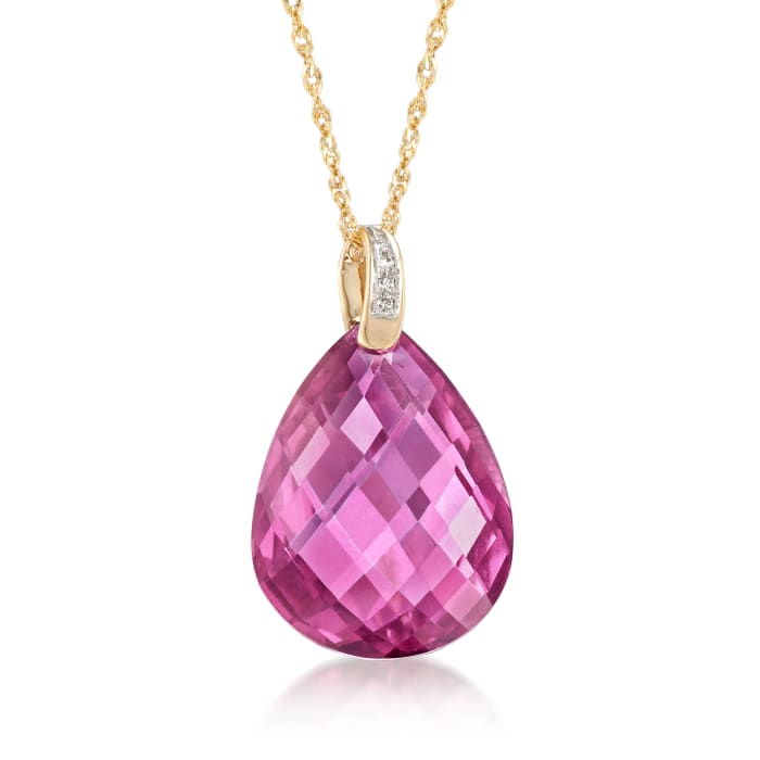 8.50 Carat Pink Topaz Necklace With Diamond Accents in 14kt Yellow Gold