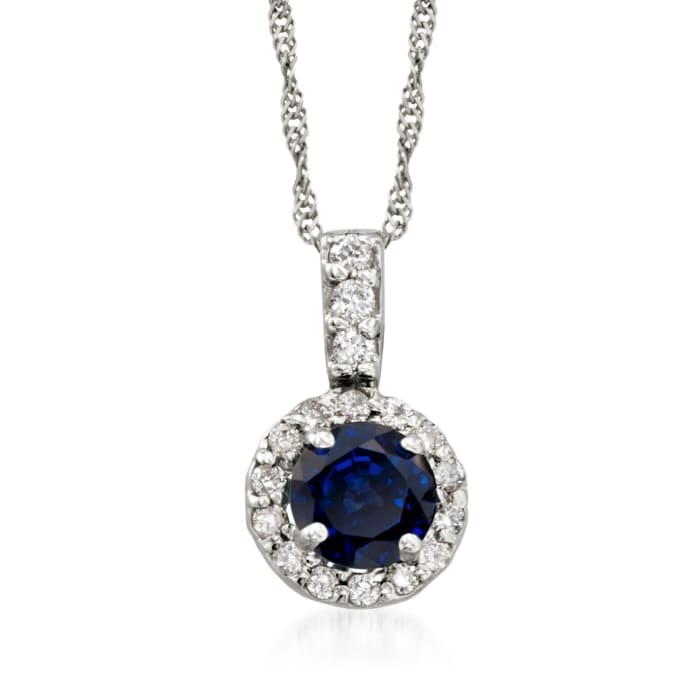 .55 Carat Sapphire and .10 ct. t.w. Diamond Pendant Necklace in 14kt White Gold