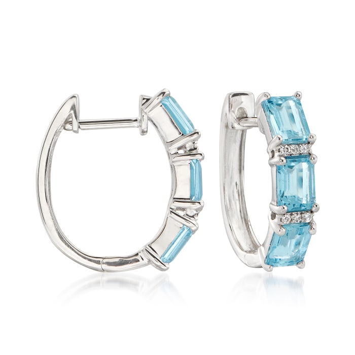 2.50 ct. t.w. Aquamarine Huggie Hoop Earrings With Diamond Accents in 14kt White Gold