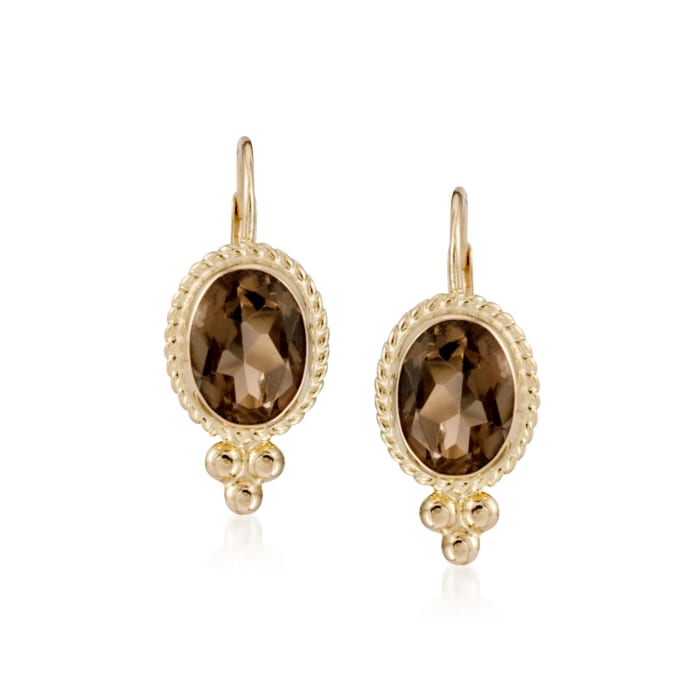 2.50 ct. t.w. Smoky Quartz Rope Edge Earrings in 14kt Yellow Gold