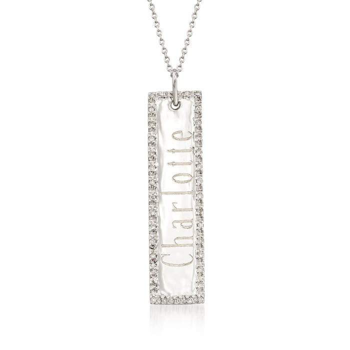 .11 ct. t.w. Diamond Engravable Bar Necklace in 14kt White Gold