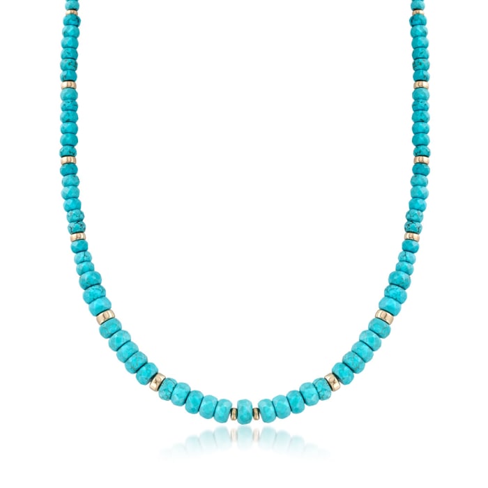 Graduated Blue Howlite Bead Necklace with 14kt Yellow Gold