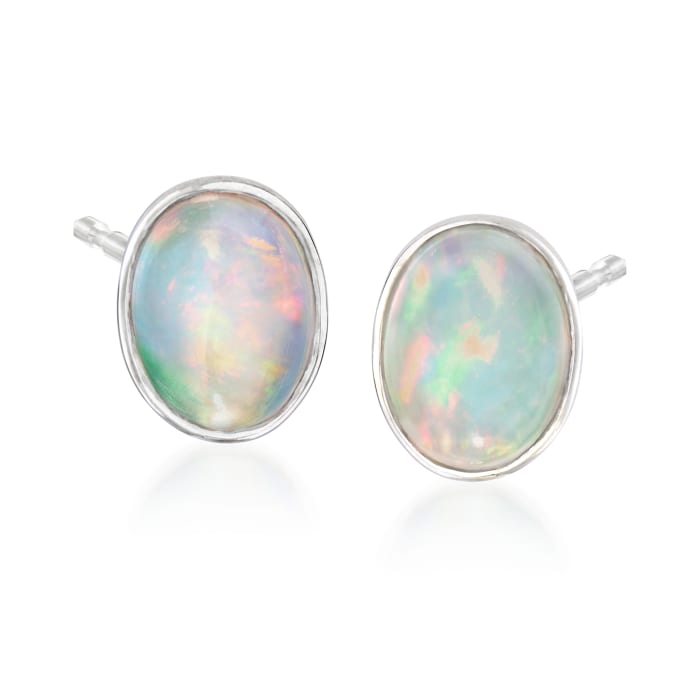 Bezel-Set Opal Stud Earrings in Sterling Silver