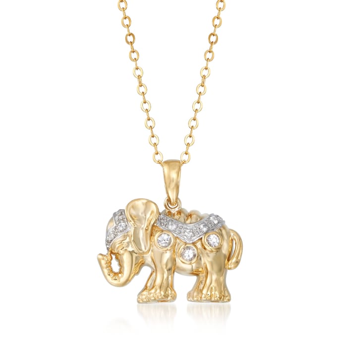 .30 ct. t.w. White Sapphire Elephant Pendant Necklace in 18kt Gold Over Sterling