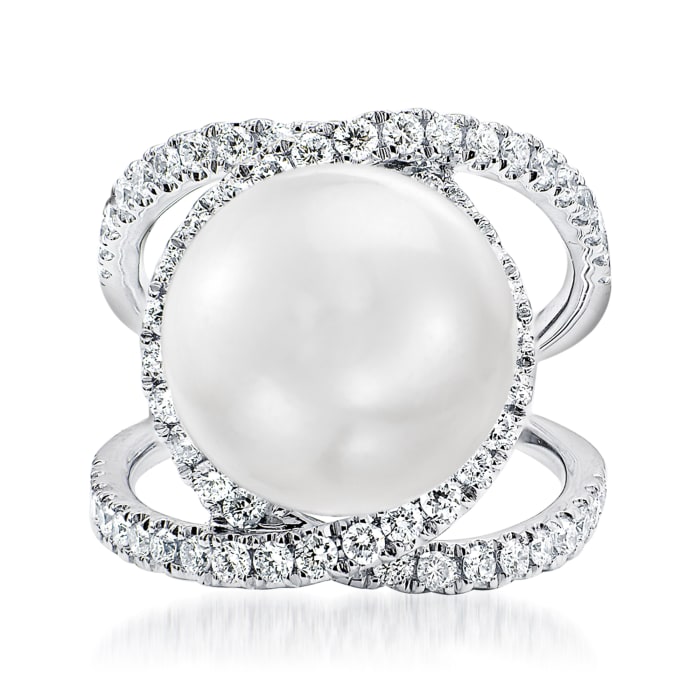 13-14mm Cultured South Sea Pearl Ring with 1.00 ct. t.w. Diamonds in 18kt White Gold