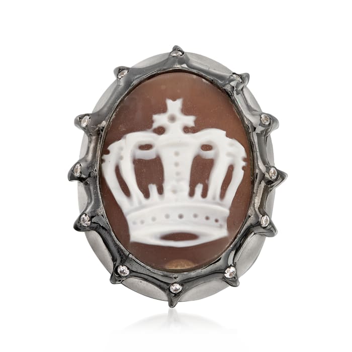 Italian .10 ct. t.w. CZ Crown Cameo Ring in Sterling Silver