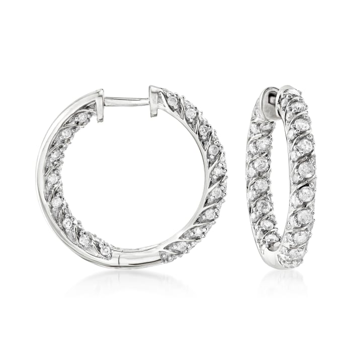 2.00 ct. t.w. Diamond Inside-Outside Hoop Earrings in Sterling Silver