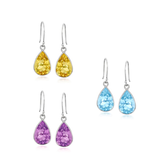 16.50 ct. t.w. Gemstone Jewelry Set: Three Pairs of Drop Earrings in Sterling Silver