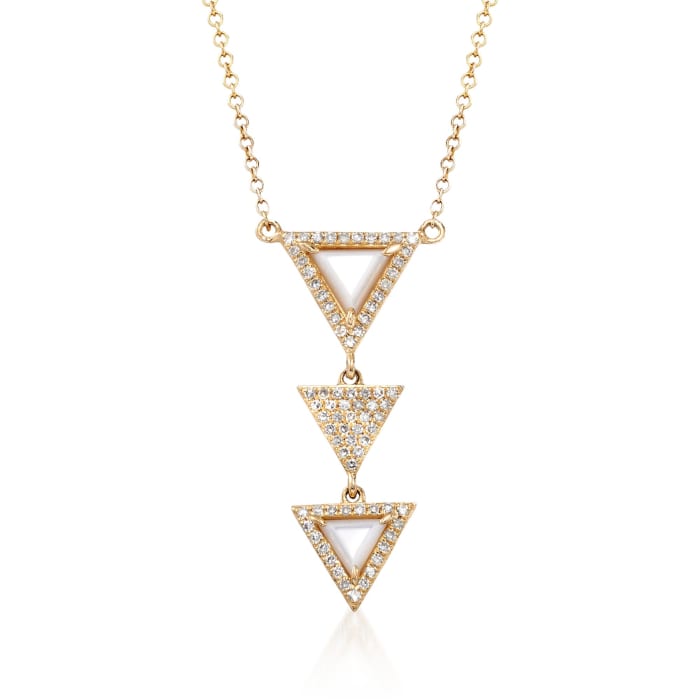 4.5-5.5mm Mother-Of-Pearl and .21 ct. t.w. Diamond Triple Triangle Drop Necklace in 14kt Yellow Gold