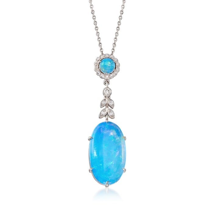 C. 2000 Vintage Multicolored Opal and .30 ct. t.w. Diamond Drop Necklace in 18kt White Gold