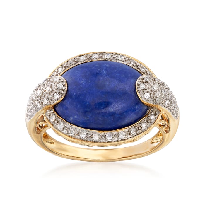 Lapis and .13 ct. t.w. Diamond Ring in 14kt Yellow Gold