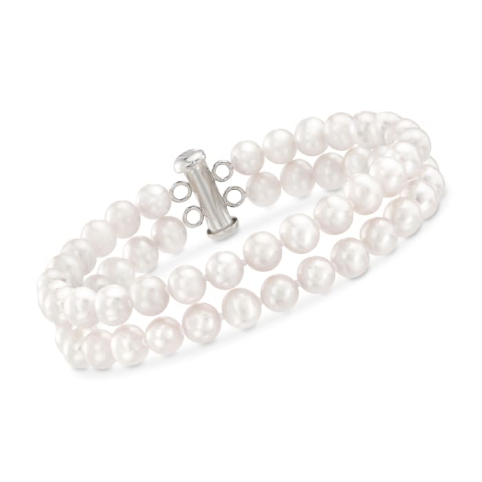 6-6.5mm Cultured Pearl Two-Strand Bracelet with Sterling Silver