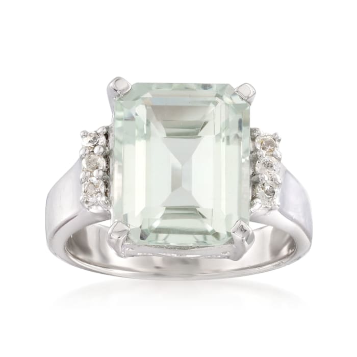 5.00 Carat Prasiolite and .10 ct. t.w. White Topaz Ring in Sterling Silver