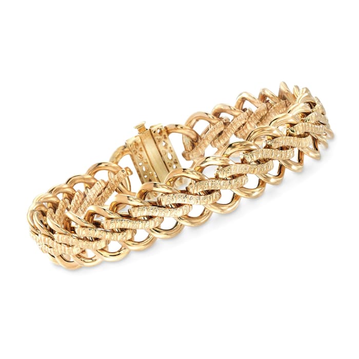 Italian 18kt Yellow Gold Textured and Polished Interlocking-Link Bracelet