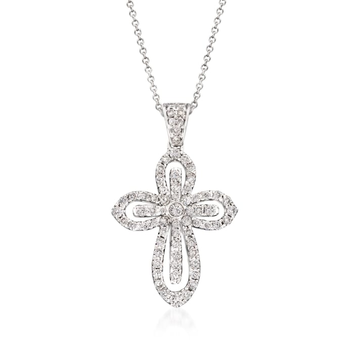 Simon G. .79 ct. t.w. Diamond Cutout Cross Pendant Necklace in 18kt White Gold
