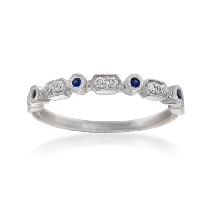 Henri Daussi .19 ct. t.w. Sapphire and Diamond Wedding Ring in 14kt White Gold