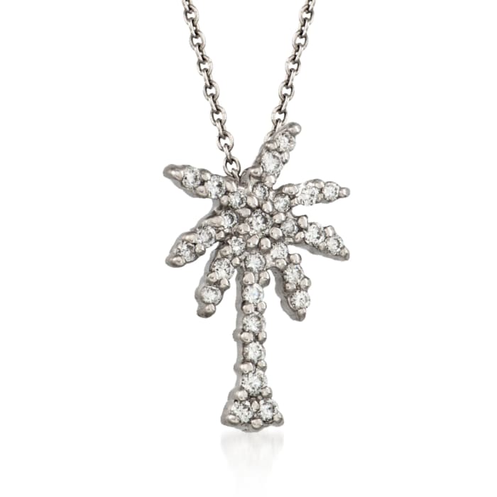 Roberto Coin &quot;Tiny Treasures&quot; .17 ct. t.w. Diamond Palm Tree Pendant Necklace in 18kt White Gold    