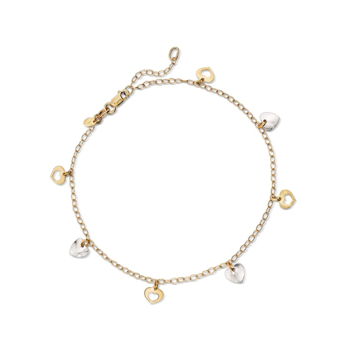 Italian 14kt Two-Tone Gold Heart Anklet