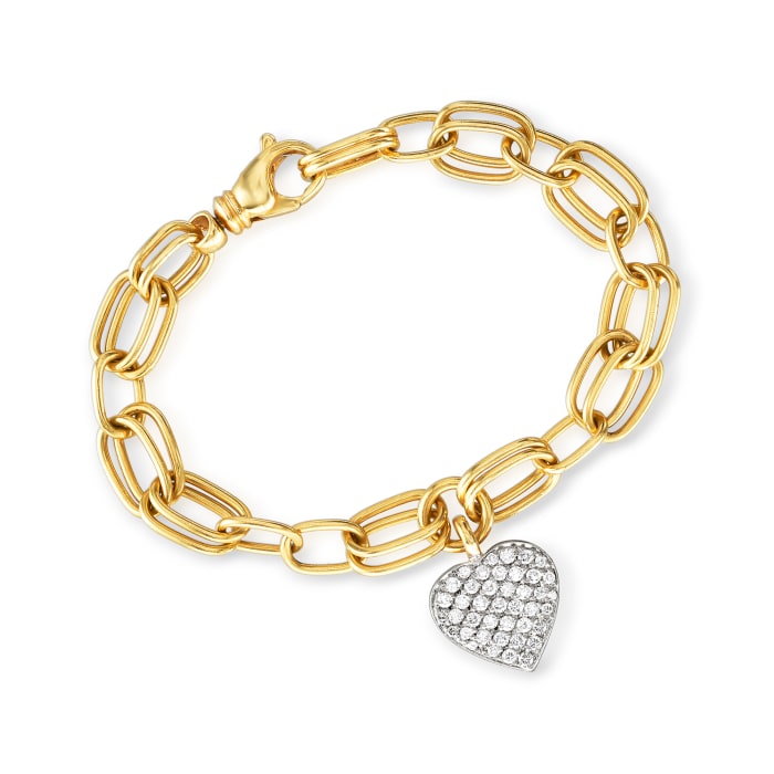 C. 1990 Vintage 1.00 ct. t.w. Diamond Heart Charm Bracelet in 18kt Two-Tone Gold