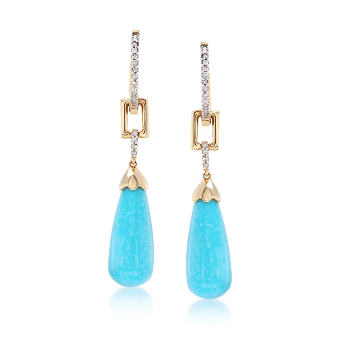 Turquoise Teardrop Earrings with .11 ct. t.w. Diamonds in 14kt Yellow Gold