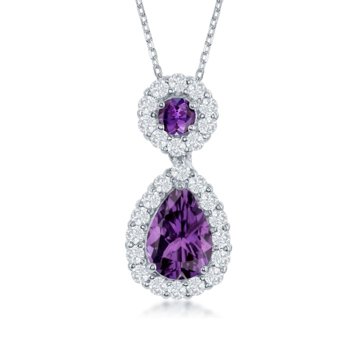 1.90 ct. t.w. Amethyst and .70 ct. t.w. White Topaz Pendant Necklace in Sterling Silver