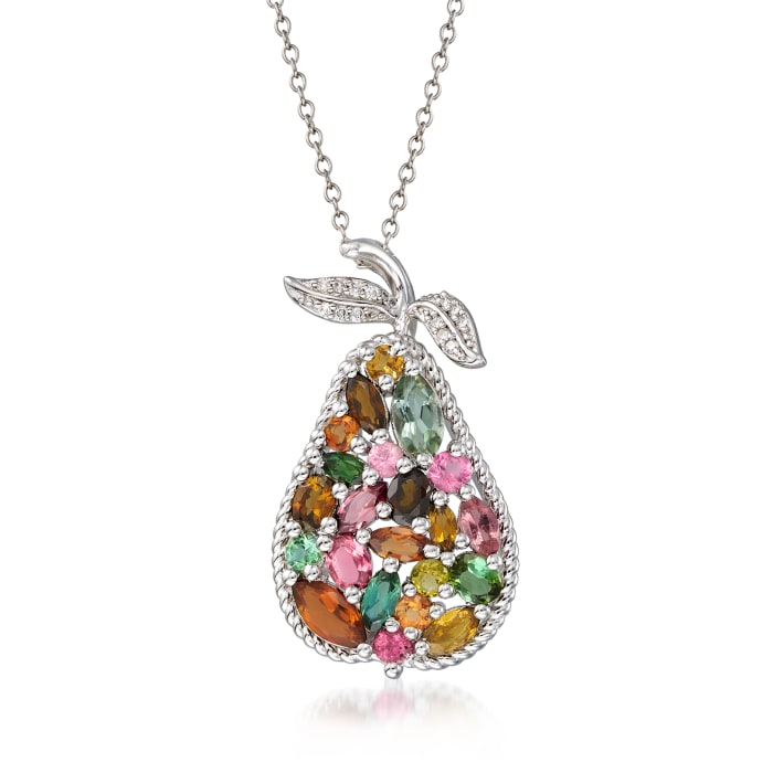 2.30 ct. t.w. Multicolored Tourmaline Pear Pendant Necklace with Diamond Accents in Sterling Silver