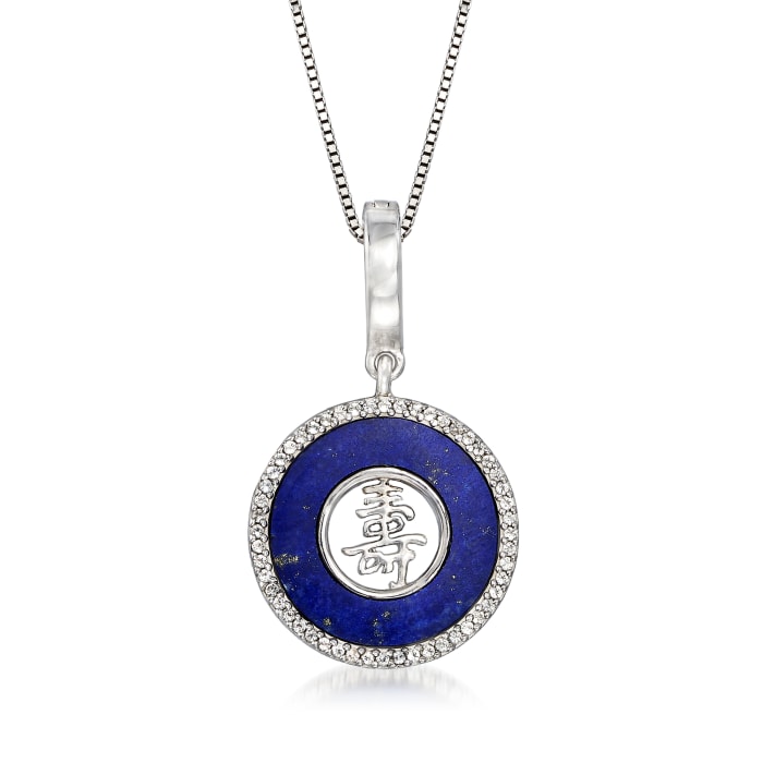 Lapis and .50 ct. t.w. White Topaz &quot;Long Life&quot; Pendant Necklace in Sterling Silver