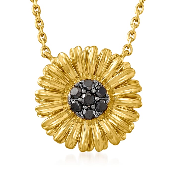 .15 ct. t.w. Black Diamond Sunflower Necklace in 18kt Gold Over Sterling