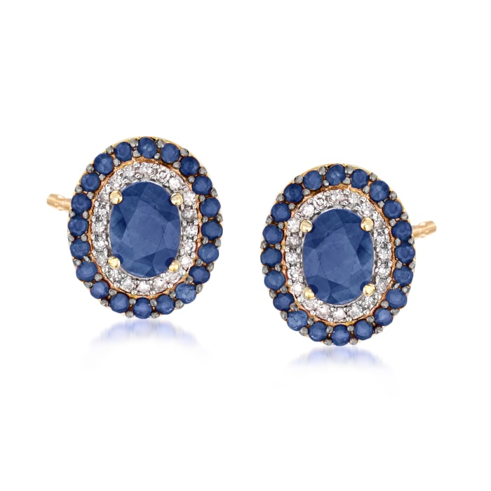 2.90 ct. t.w. Sapphire and .24 ct. t.w. Diamond Earrings in 14kt Yellow ...
