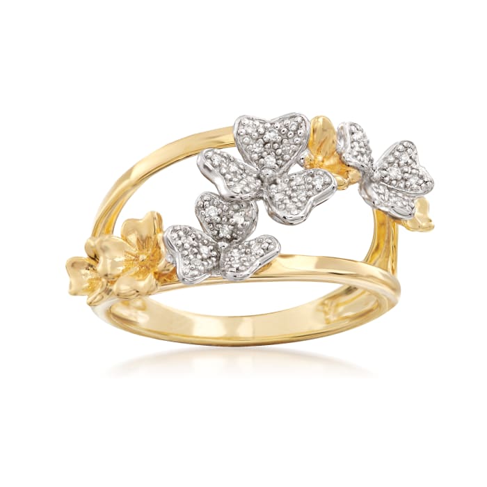 .10 ct. t.w. Diamond Floral Ring in 18kt Yellow Gold Over Sterling