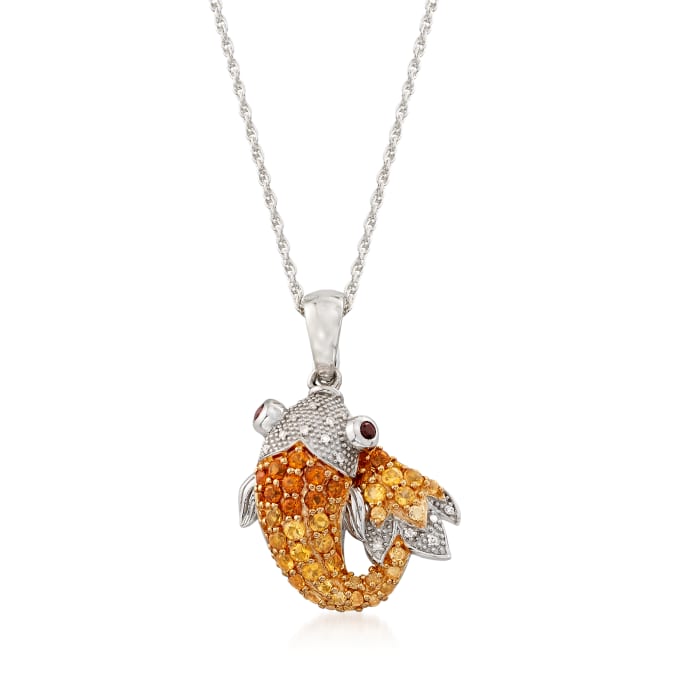 .90 ct. t.w. Citrine Koi Pendant Necklace with Diamond and Garnets in Sterling Silver