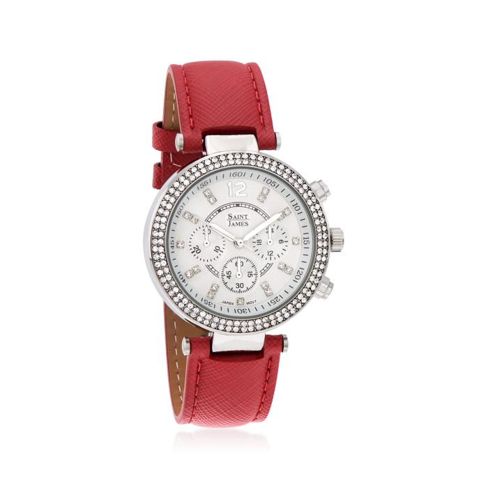 Saint James Women's 39mm Silvertone Watch with Red Leather and Swarovski Crystals