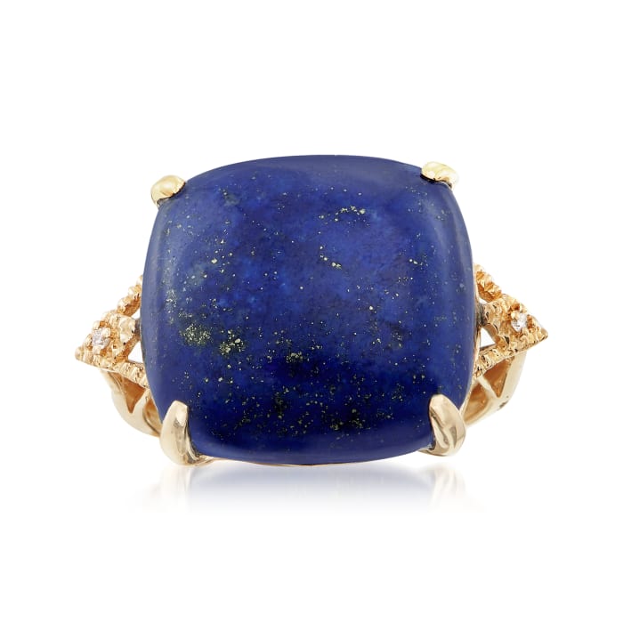 Lapis Cabochon Ring with Diamond Accents in 14kt Yellow Gold