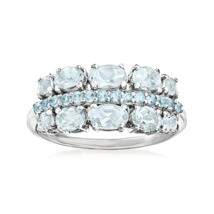 1.00 ct. t.w. Aquamarine and .20 ct. t.w. Swiss Blue Topaz Ring in Sterling Silver