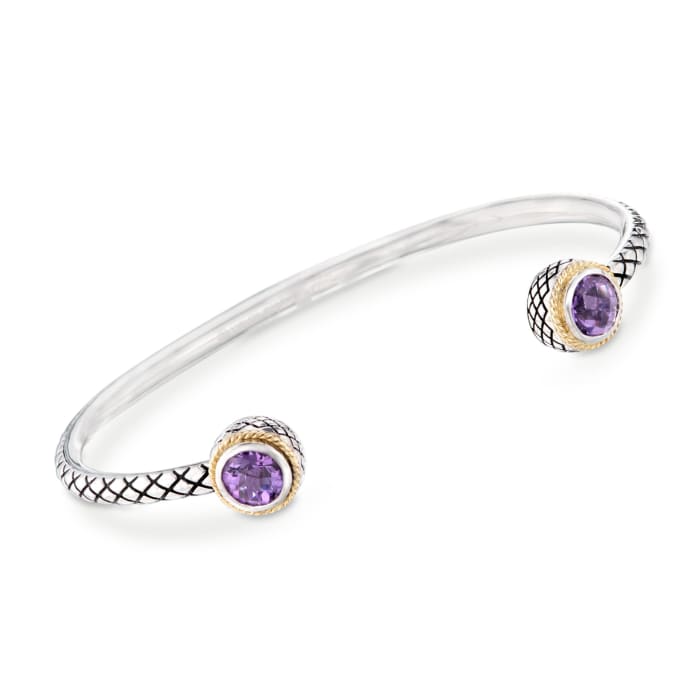 Andrea Candela 1.10 ct. t.w. Amethyst Cuff Bracelet in Sterling Silver and 18kt Gold