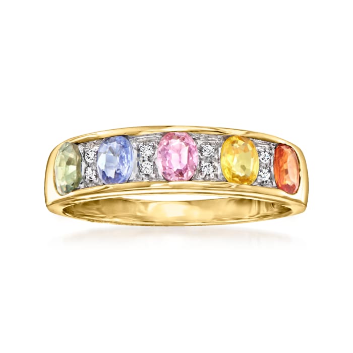 1.00 ct. t.w. Multicolored Sapphire Ring with Diamond Accents in 14kt Yellow Gold