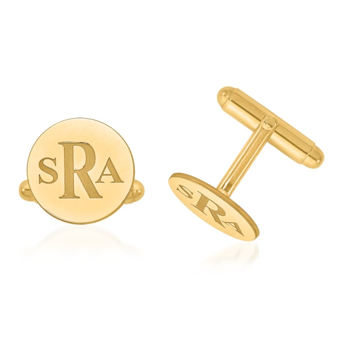 14kt Yellow Gold Laser Recessed Letters Circle Monogram Cuff Links